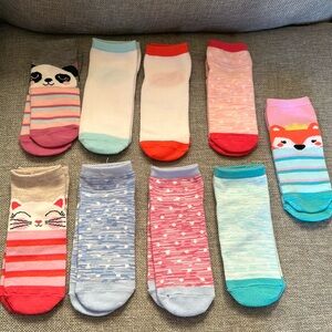 NWOT, Wonder Nation Girls Panda No-Show Socks, 9-Pack, Size M.